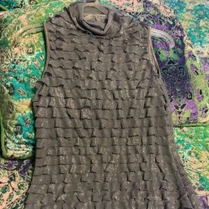 NY Collection Gray Mock Neck Shimmering Layered Ruffled Sleeveless Top Size M